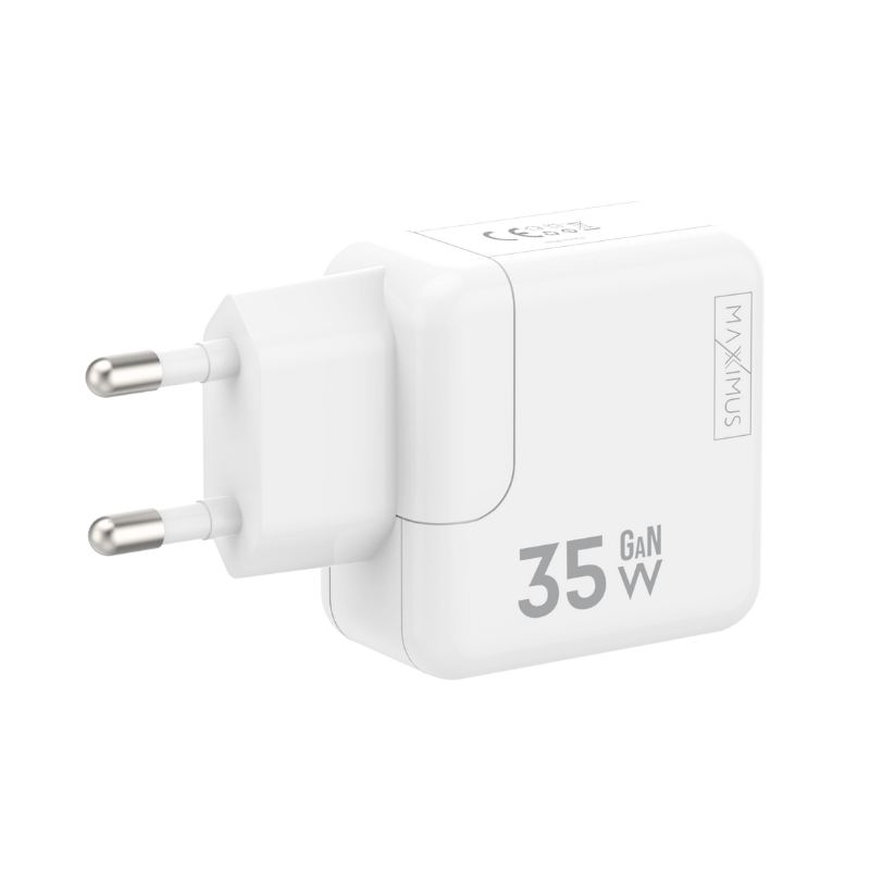 Seinälaturi MX BURST GaN PD 35W, 2xUSB-C + C/C PD kaapeli 65W valkoinen