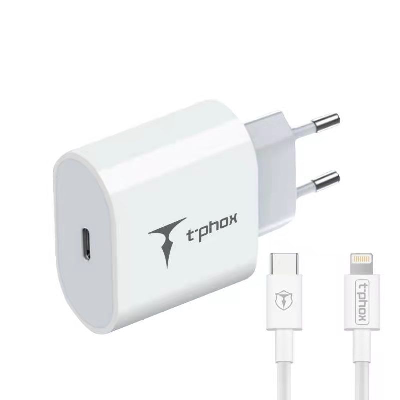 SEINÄLATURI T-PHOX ISPEED 20W USB-C/LIGHTNING KAAPELI VALKOINEN