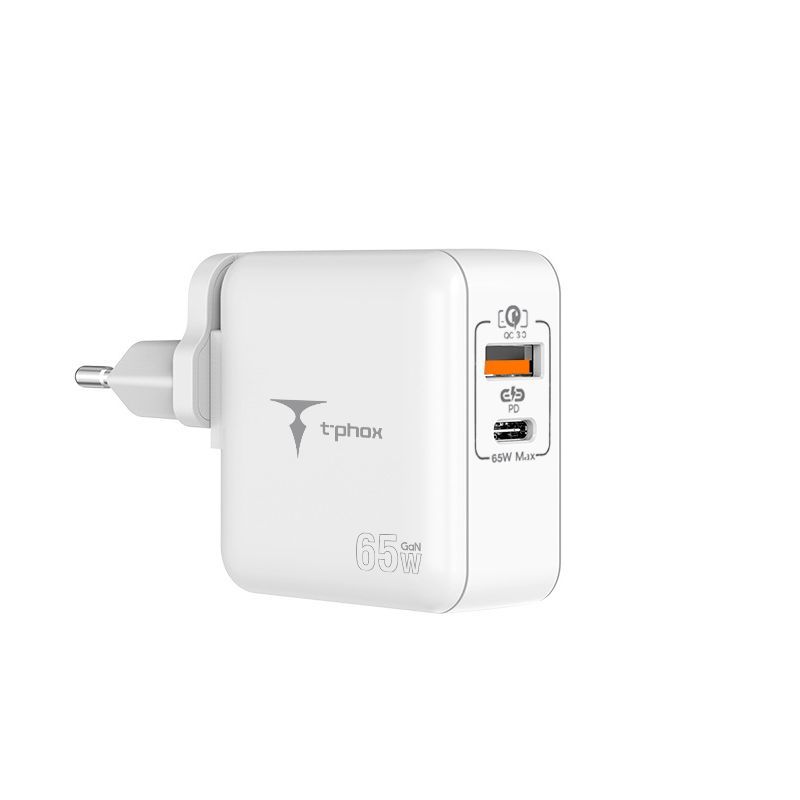 SEINÄLATURI T-PHOX MEGA T-PP09 GAN PD 65W USB/USB-C VALKOINEN