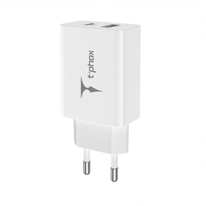 SEINÄLATURI T-PHOX SPEEDY USB-C 20W + USB 18W QC 3.0 VALKOINEN