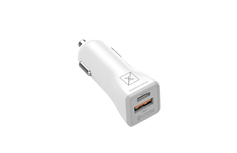 Autolaturi MX KAPPA 18W PD+QC, USB-A+C + C/C kaapeli 20W PD, valkoinen