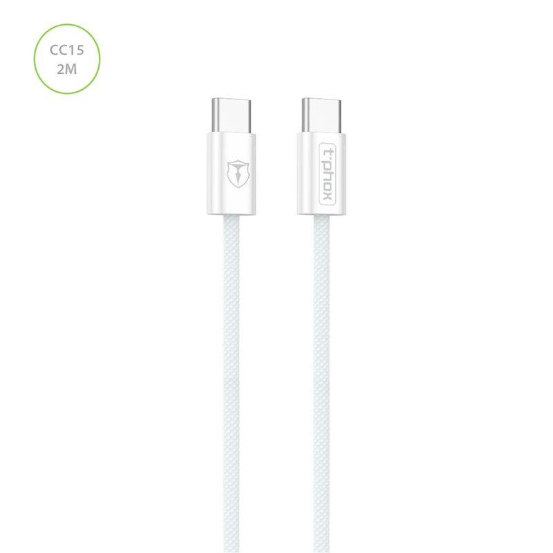 T-PHOX KAAPELI CC15-SARJA USB-C/USB-C 60W 3A 2M VALKOINEN