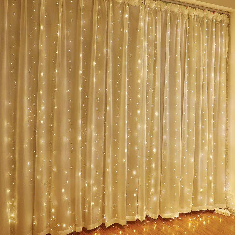LED-valoverho (100 LED-lamppua) 3Mx1M lämmin valkoinen