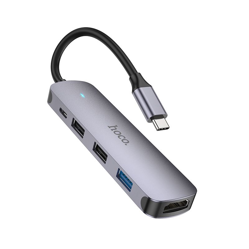 Sovitin Hoco HB27 Type-C monitoiminen HDMI+USB3.0+USB2.0x2+PD harmaa