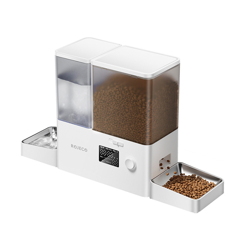 Rojeco 2 in 1 lemmikkien juomalähde 3.5L ja ruokinta-automaatti 5L, painikeversio (valkoinen)