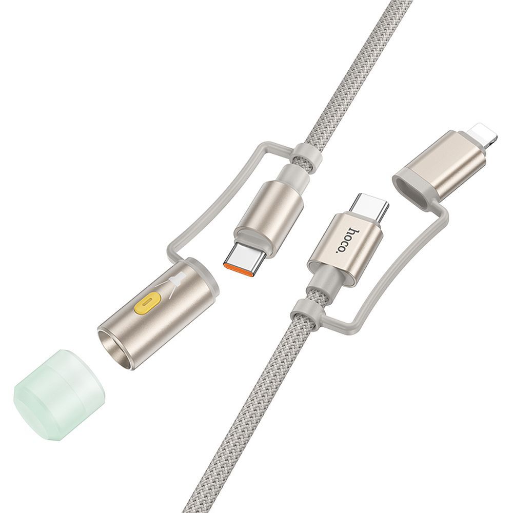 Hoco All-in-one -kaapeli USB-C / Lightning – USB-C / LED-valo PD 3A 60W 1,2m U138 harmaa