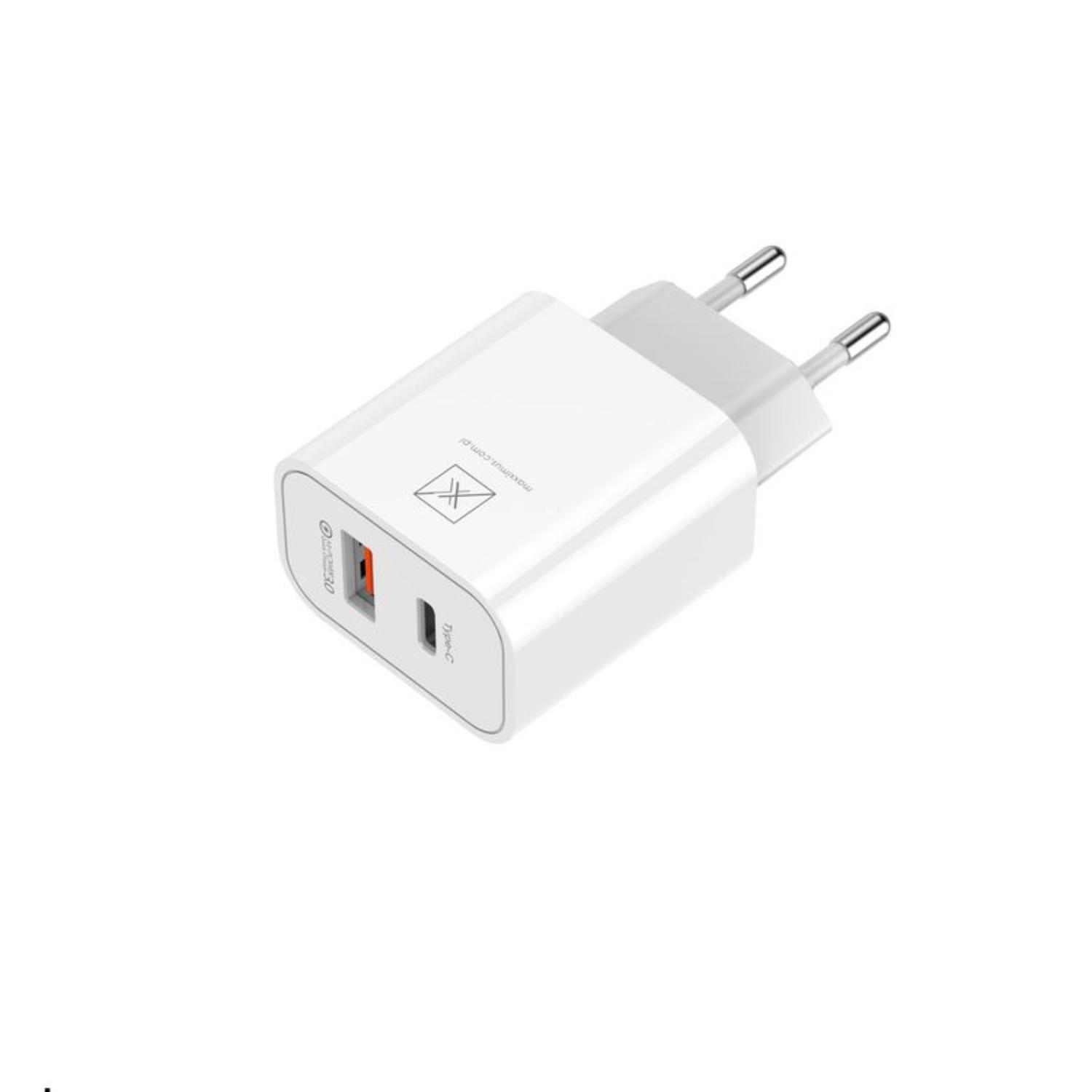 Seinälaturi MX ALFA 20W PD+QC, USB-A+C valkoinen TTT
