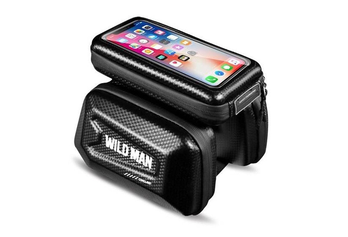 WILDMAN matkalaukku polkupyörän rungolle vetoketjulla, 1,2L (4"-7"), E6S, musta