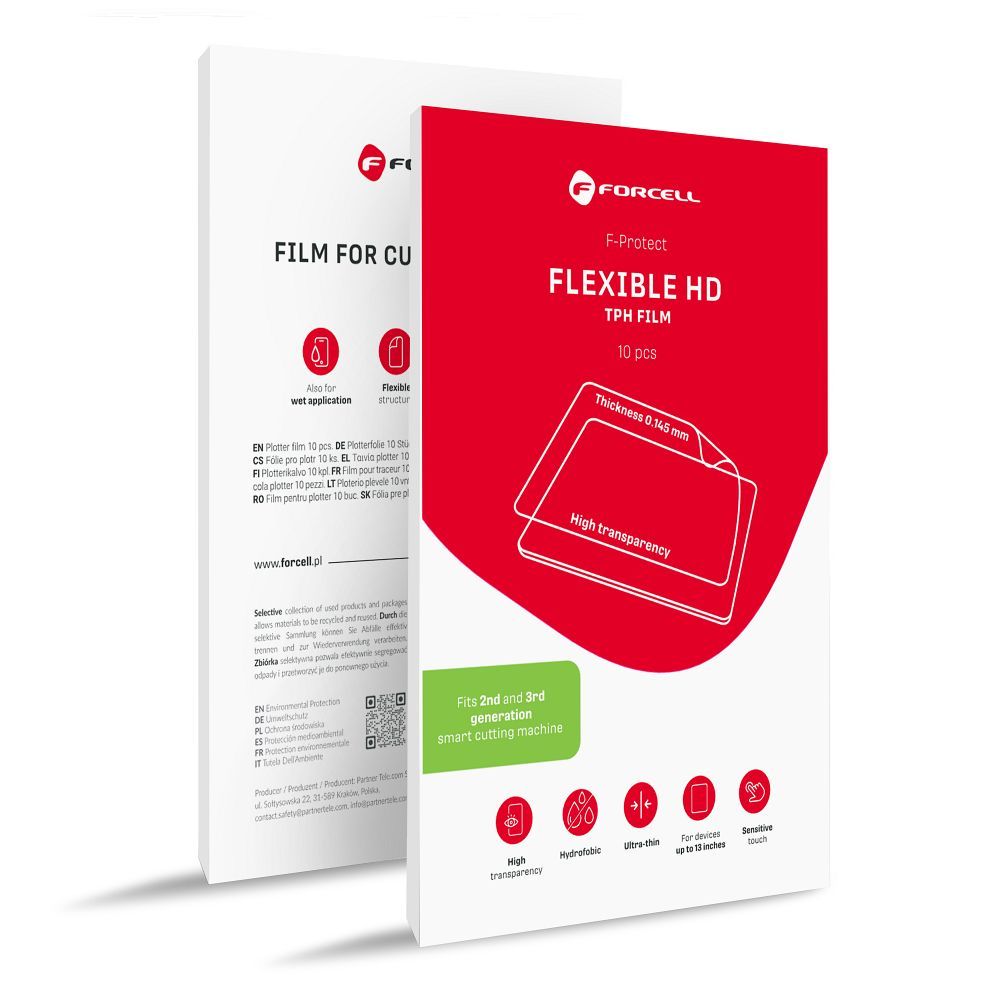 Kalvo leikkuukoneelle 2. ja 3. sukupolven Forcell F-Protect Flexible TABLET HD tableteille enintään 13" 10 kpl läpinäkyvä
