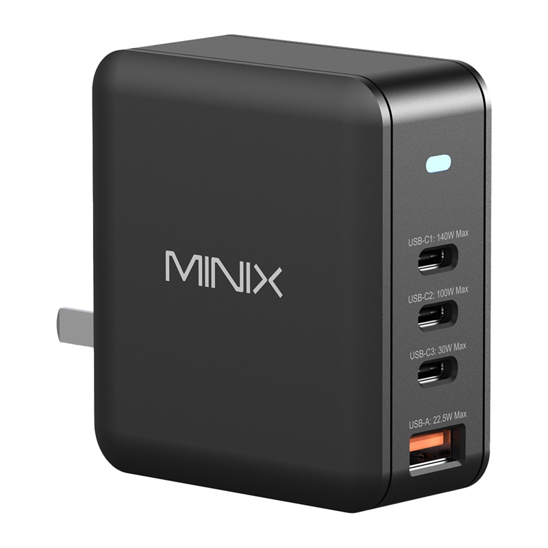 Minix P165 GaN seinälaturi, 3x USB-C ja 1x USB-A -portit
