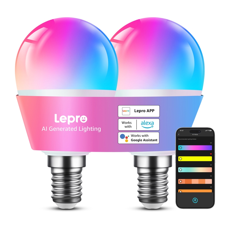 LEPRO BP1-2 E14 LED-lamppu Bluetoothilla ja Wi-Fillä, 470 lm, 2 kpl