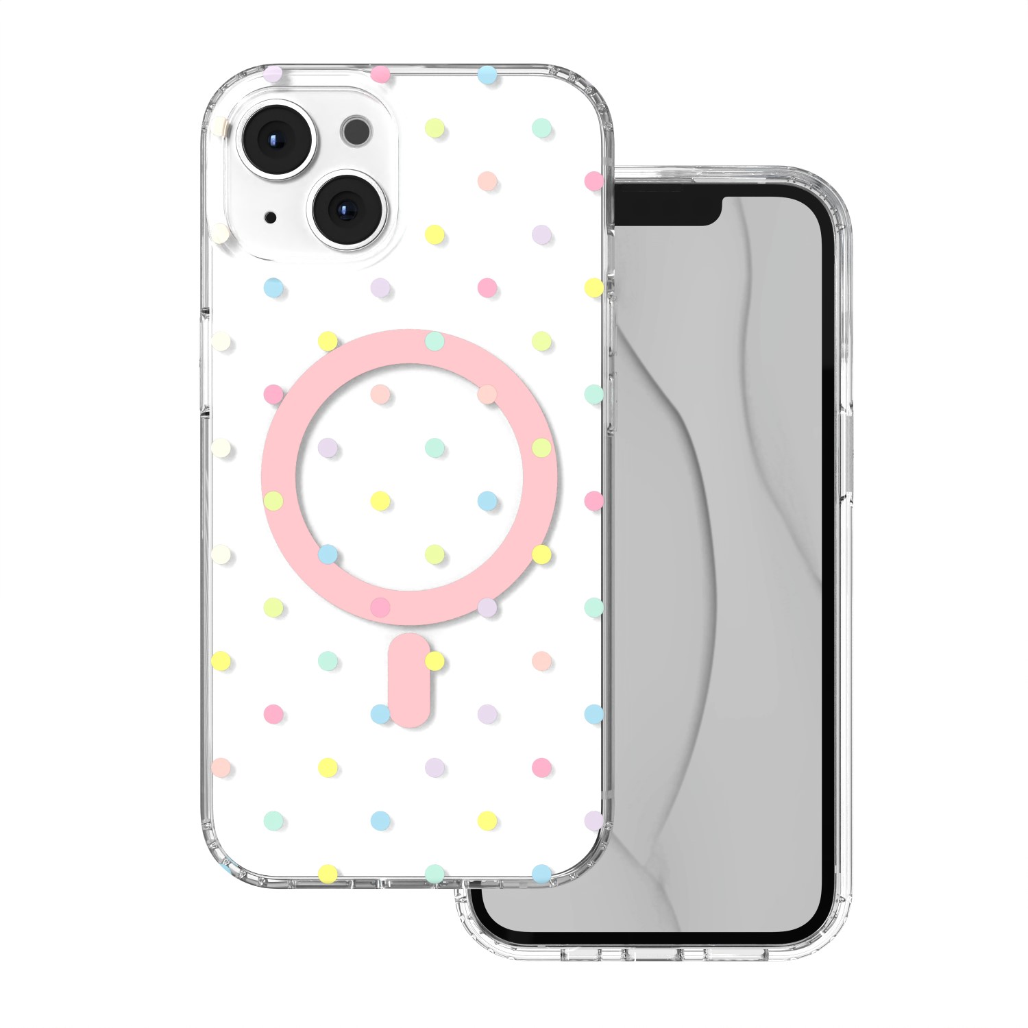 Bubble Dots Mag suojakuori iPhone 13 / 14 6,1":lle, valkoinen