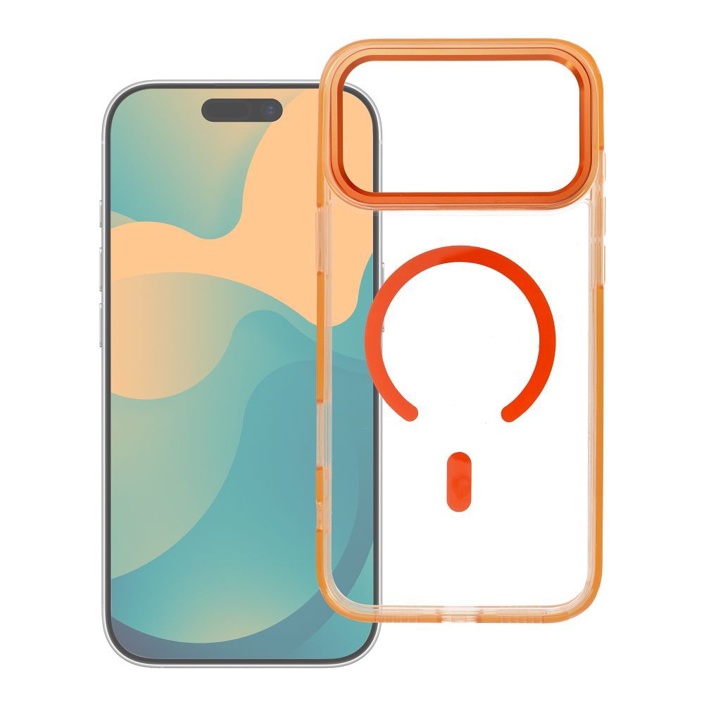 Case for iPhone 17 Pro / 18 Pro (low camera edge) Frame Clear Hybrid Mag Cover compatible with MagSafe hermes orange