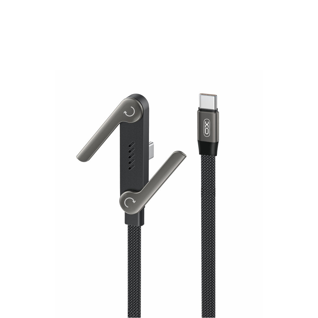 XO NB-Q311 PD USB-C–USB-C-kaapeli, 1,5m, 240W, musta, litteä, jalustalla