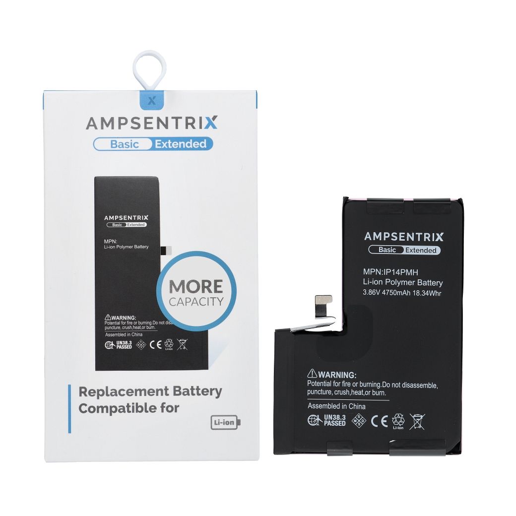 AmpSentrix Basic akku iPhone 14 Pro Maxille (suurikapasiteettinen 4750 mAh)