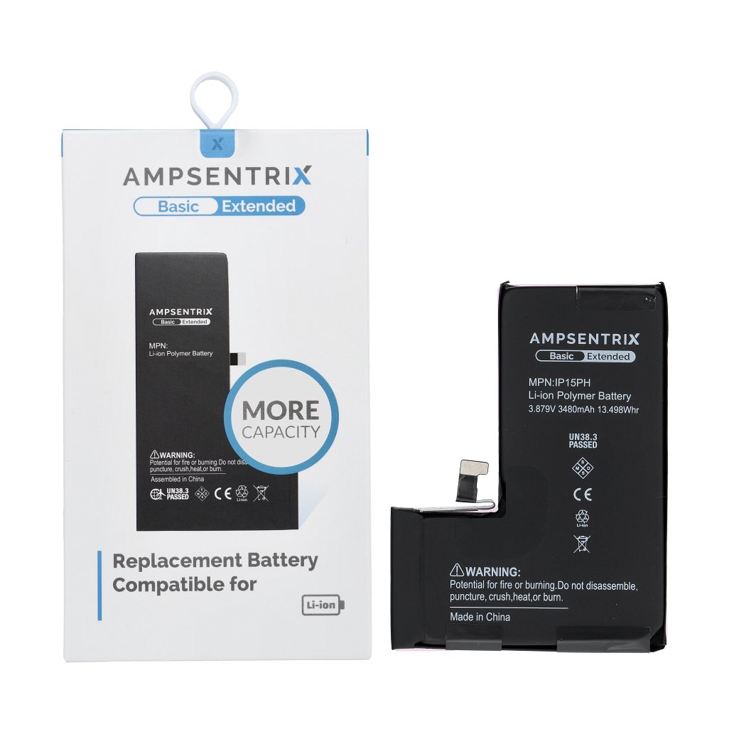 AmpSentrix Basic -akku iPhone 15 PRO -puhelimelle (suuri kapasiteetti 3480 mAh)