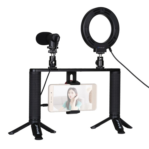 Bloggaajan älypuhelimen videosetti (LED-rengasvalo, jalusta, puhelinpidike, mikrofoni)