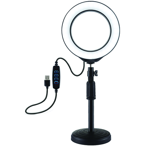 LED-rengasvalo 16cm pöytäkiinnikkeellä 18-28cm, USB