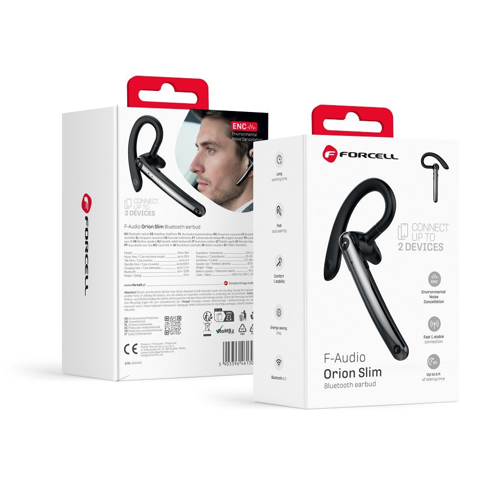 Bluetooth handsfree Forcell (ENC, Multipoint, BT 6.0 + EDR, 90mah) Orion Slim