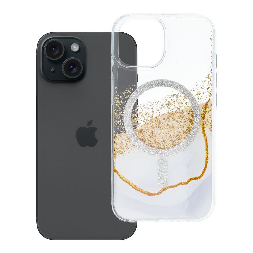 MagSafe-yhteensopiva Golden-suojakuori iPhone 15, valkoinen
