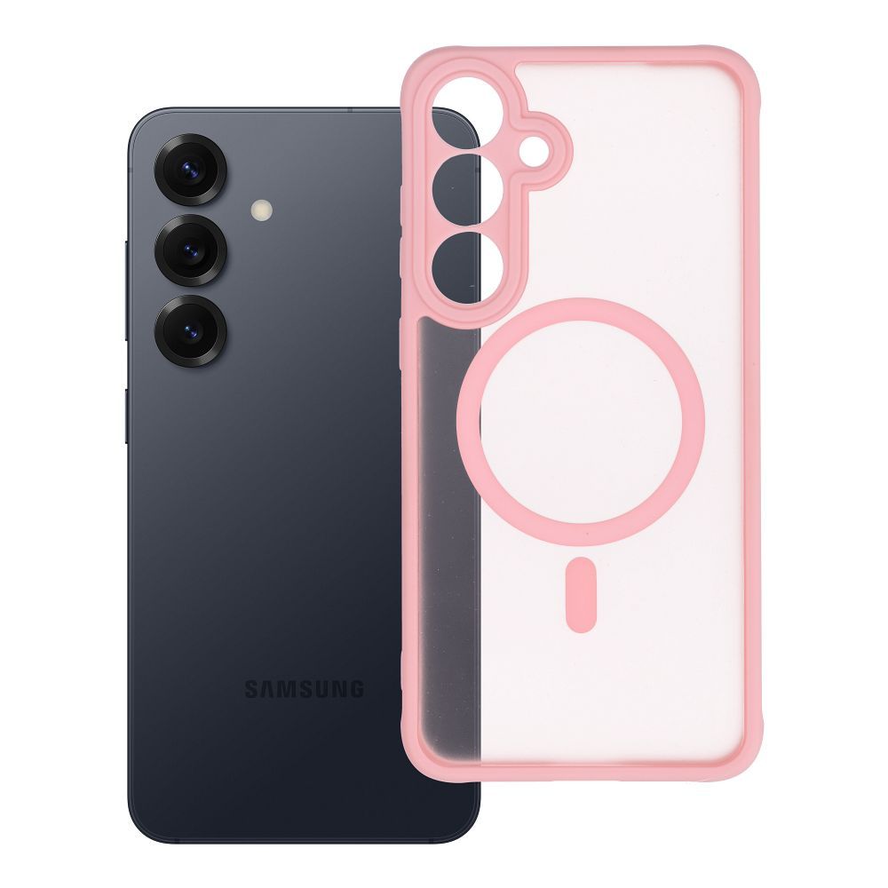 Suojakuori Samsung S25 PLUS:lle Full Matte Mag Cover yhteensopiva MagSafe vaaleanpunainen