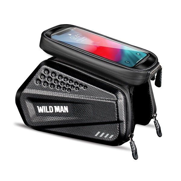 WILDMAN matkalaukku polkupyörän rungolle vetoketjulla, 1,2L (4"-7"), ES6, musta