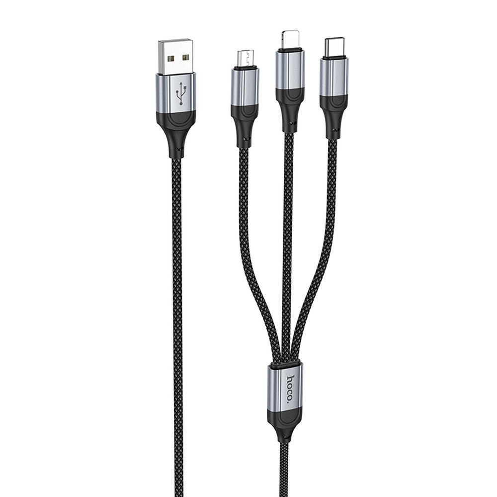 Hoco 3-in-1 Kaapeli USB-A - Lightning / Micro USB / USB-C 1m X102 Musta