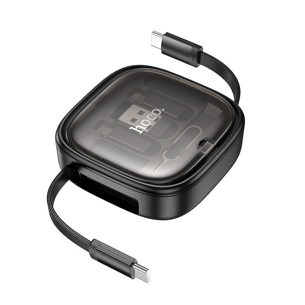 Hoco U140 All-in-One Kelautuva kaapeli vaihtokärjillä PD 3A 60W 0.95m musta