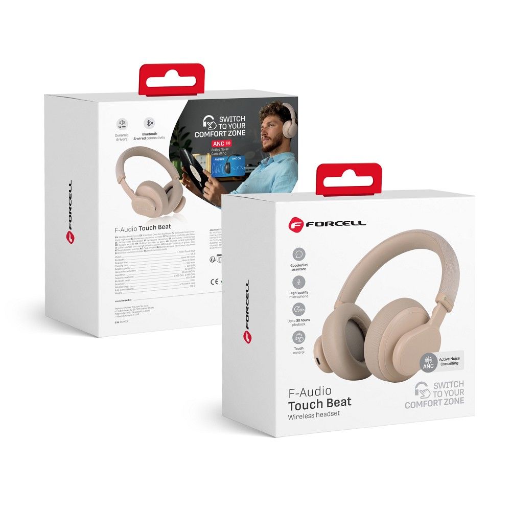 Wireless headphones Forcell F-Audio Touch Beat ANC beige