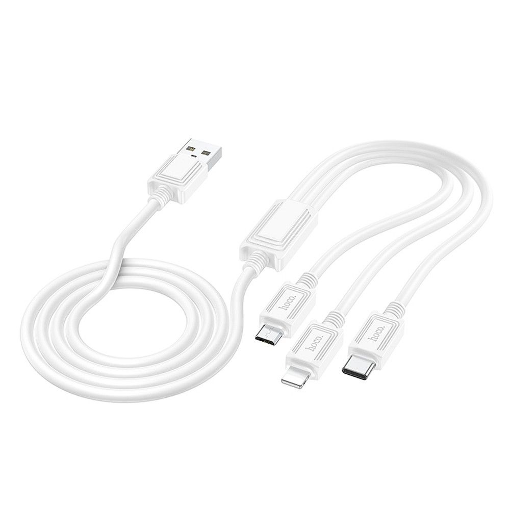 Hoco X74 3-in-1 Kaapeli USB-A - Lightning/Micro USB/USB-C 2A 1m valkoinen