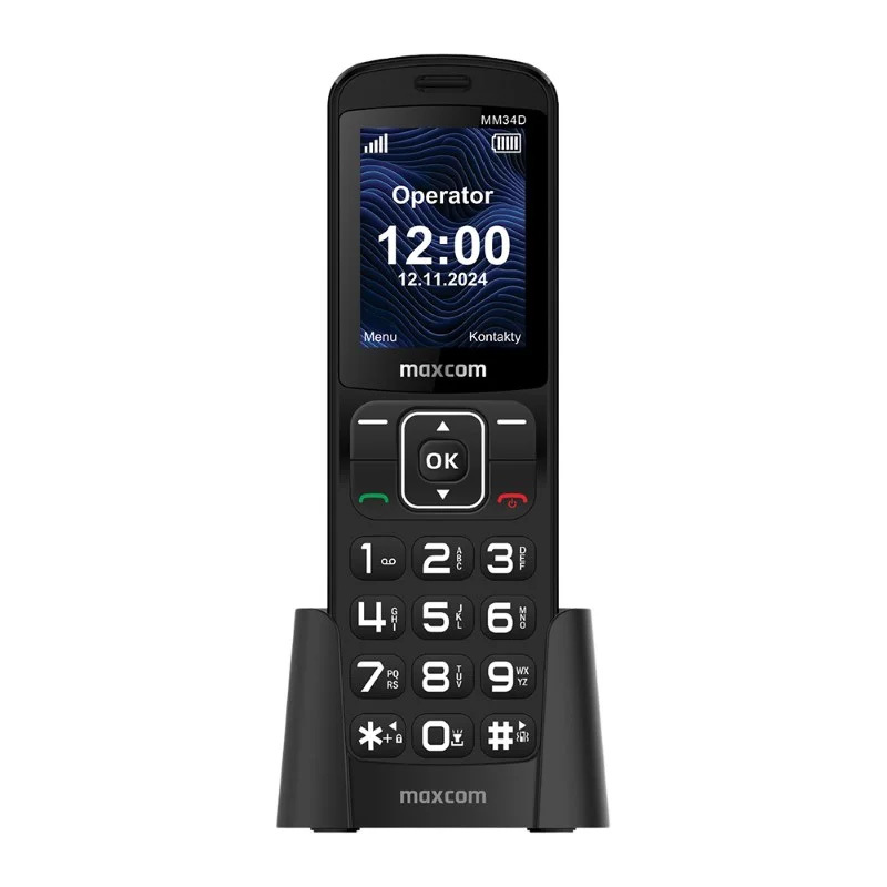 Matkapuhelin - MAXCOM MM 34D 4G musta + latausteline