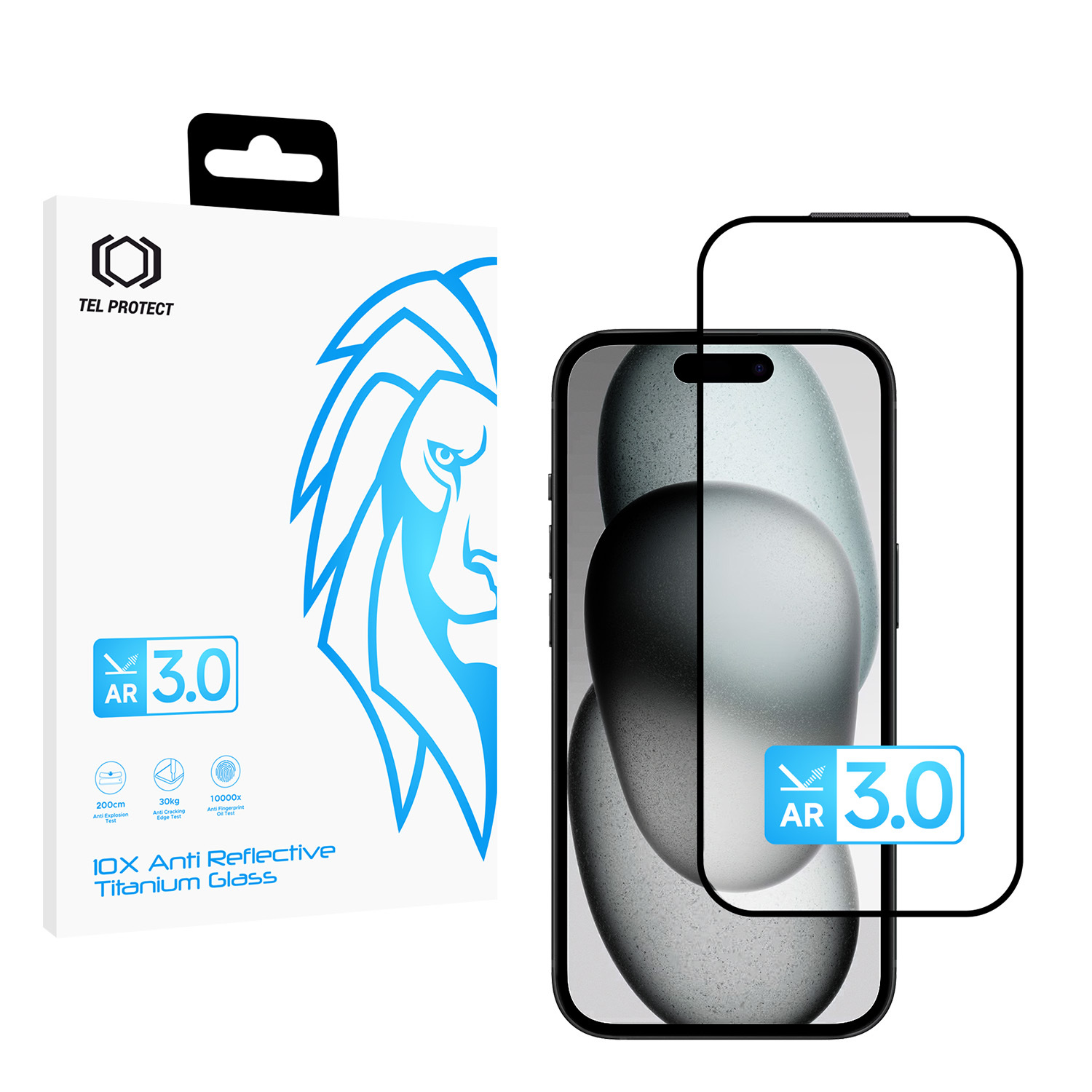 Karkaistu lasi Tel Protect 10X AR 3.0 AntiReflective Titanium Iphone 15