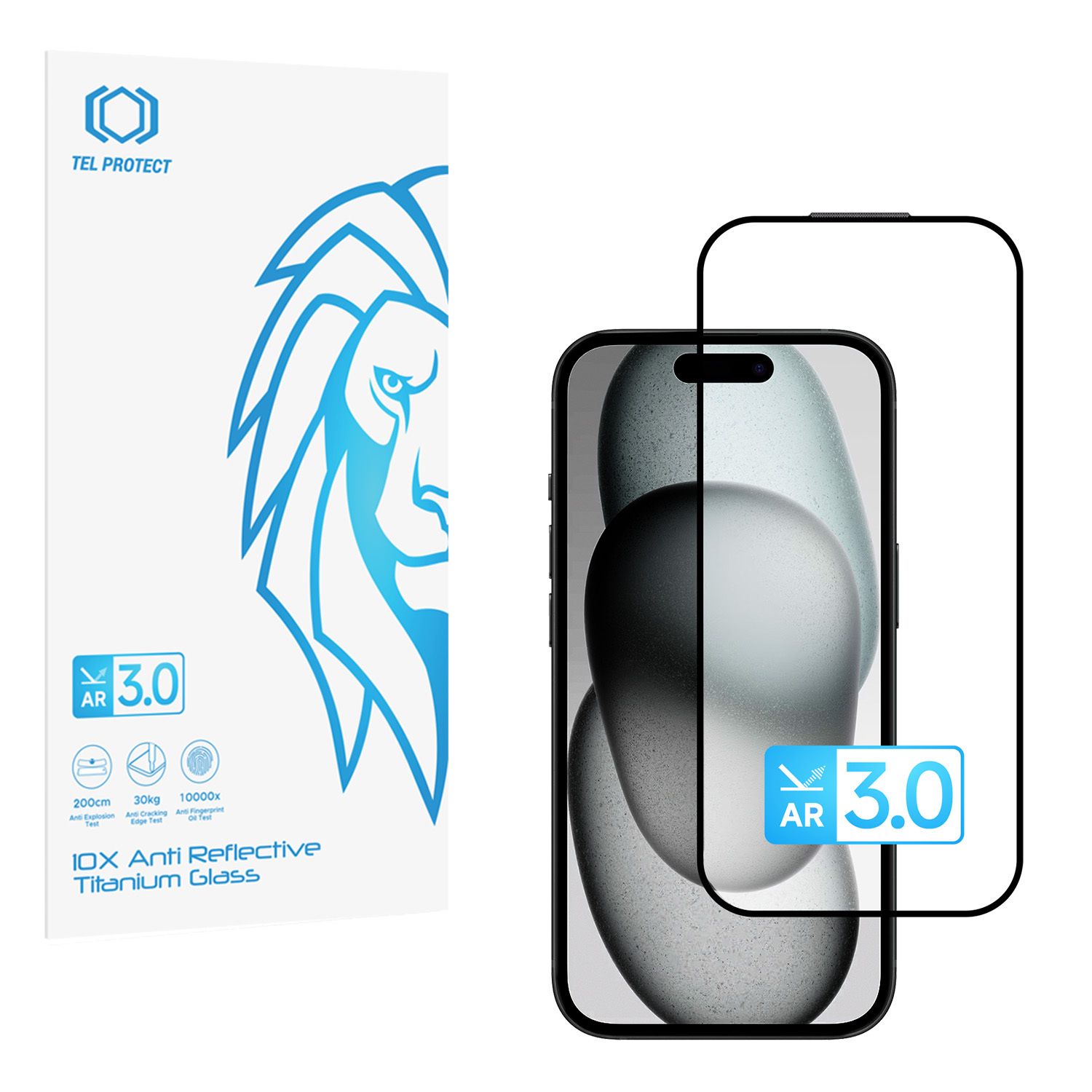 Karkaistu lasi Tel Protect 10X AR 3.0 AntiReflective Titanium Iphone 15 (kirjekuori)