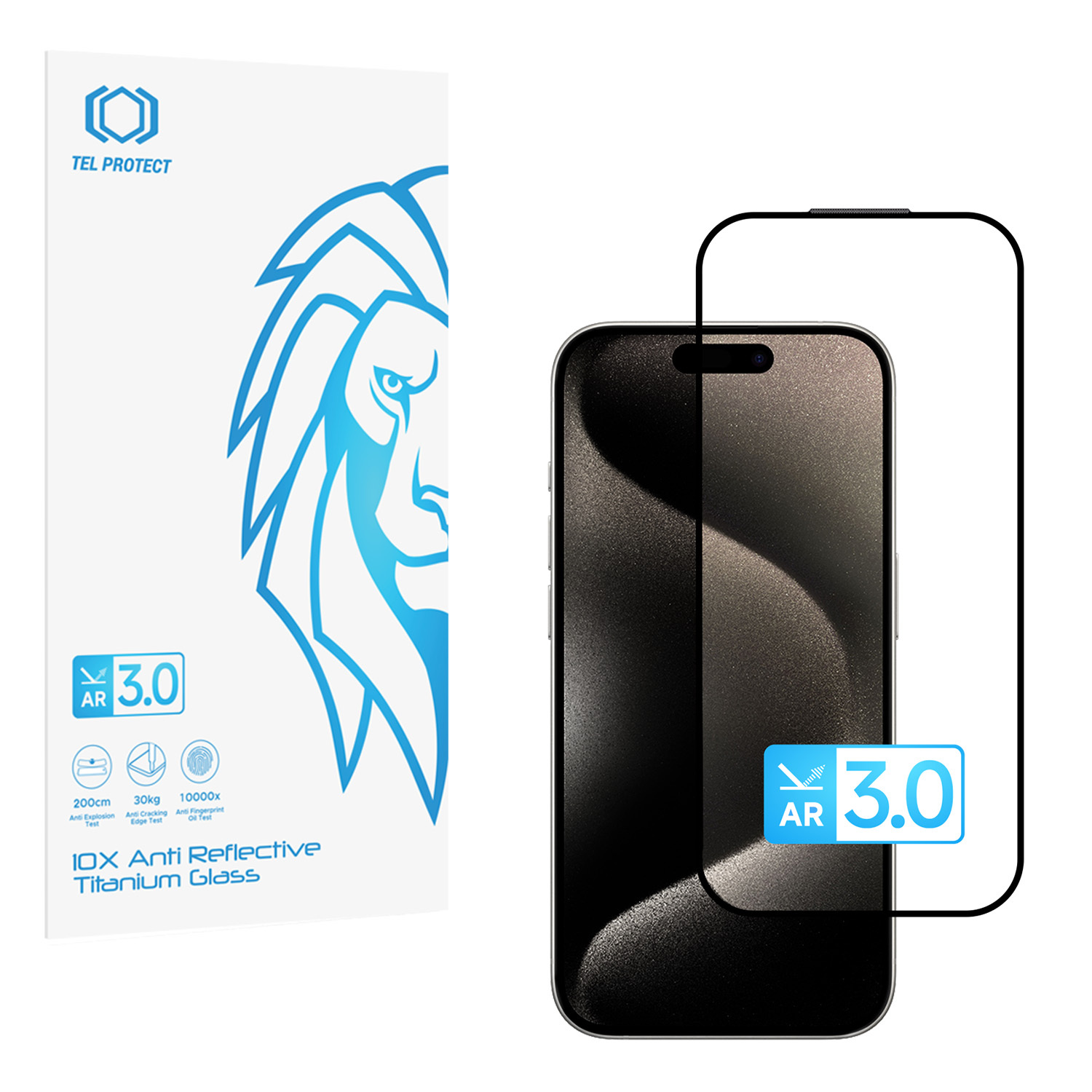 Karkaistu lasi Tel Protect 10X AR 3.0 AntiReflective Titanium Iphone 15 Pro Max (kirjekuori)