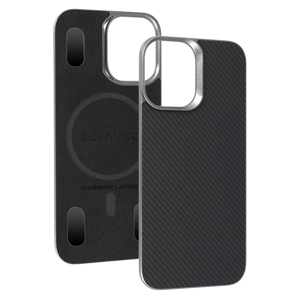 Liavec Carbon Layer Magsafe Aramid Fiber suojakuori Iphone 17 musta