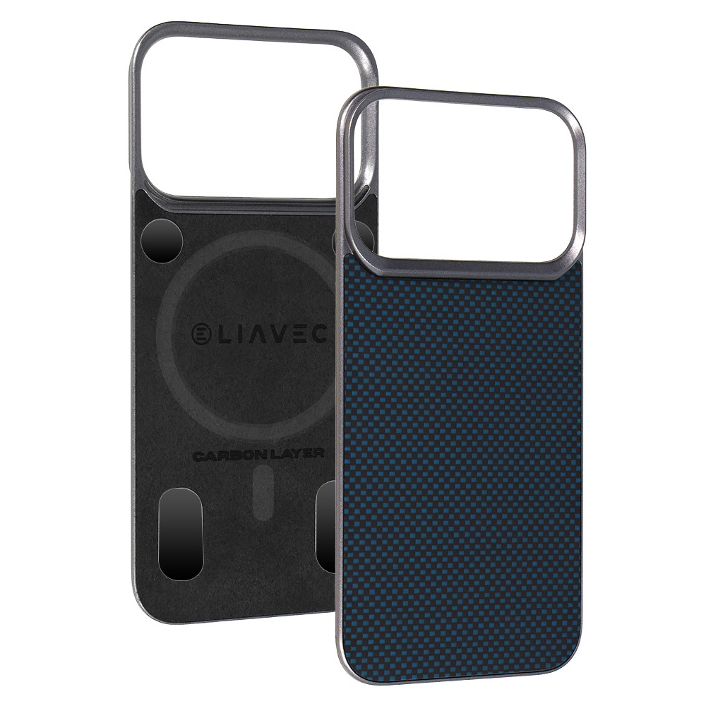 Liavec Carbon Layer Magsafe Aramid Fiber suojakuori Iphone 17 Pro sininen