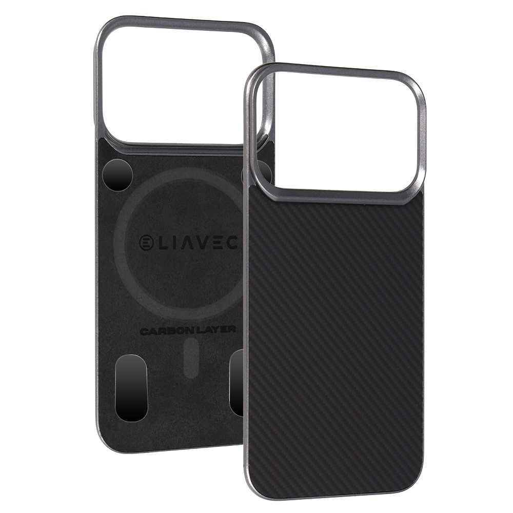 Liavec Carbon Layer Magsafe Aramid Fiber suojakuori Iphone 17 Pro Max musta
