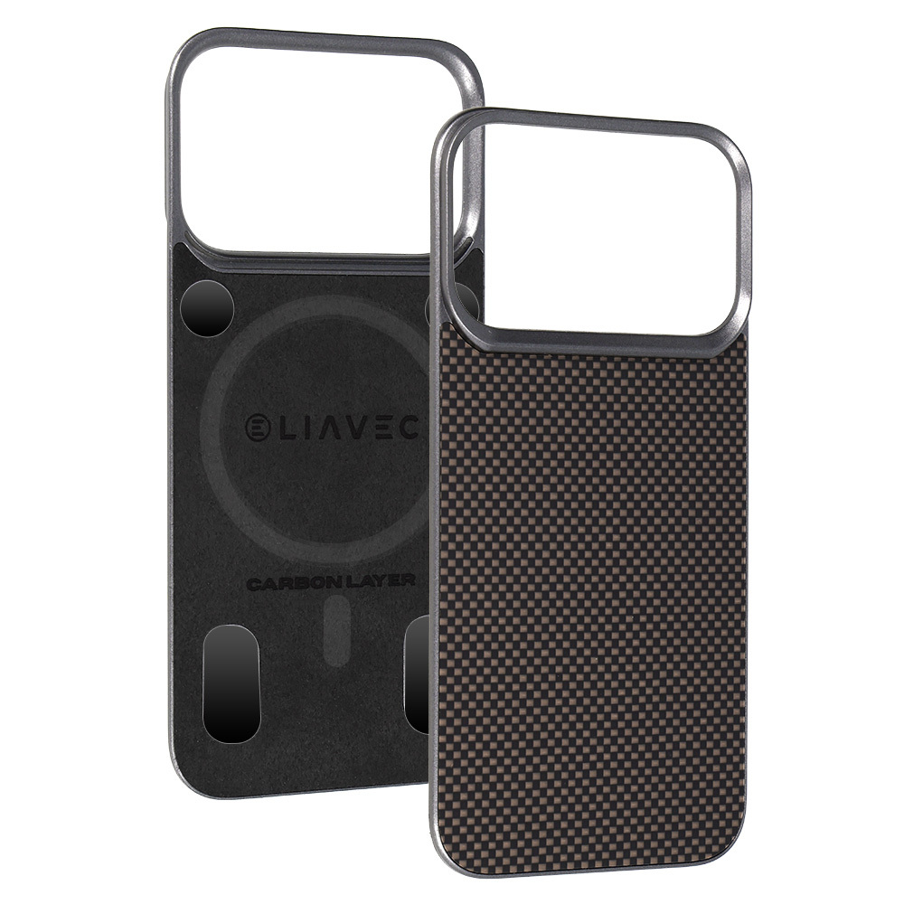 Liavec Carbon Layer Magsafe Aramid Fiber suojakuori Iphone 17 Pro Max kultainen