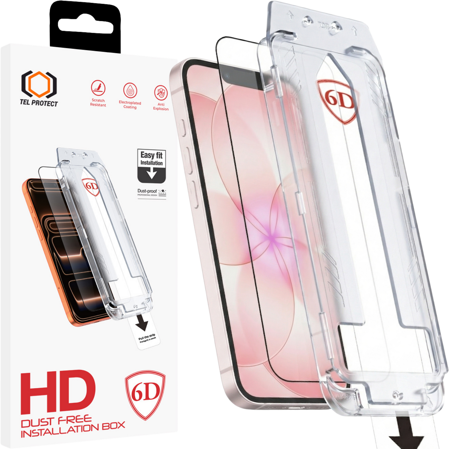 Tel Protect Dust-Free Easy Fit Full Glue 6D karkaistu lasi Iphone 13/13 Pro/16E/17E musta