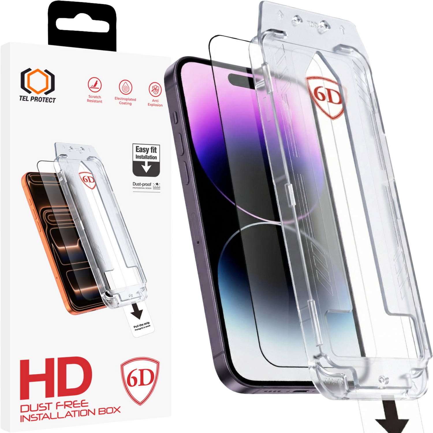 Tel Protect Dust-Free Easy Fit Full Glue 6D karkaistu lasi Iphone 14 Pro musta