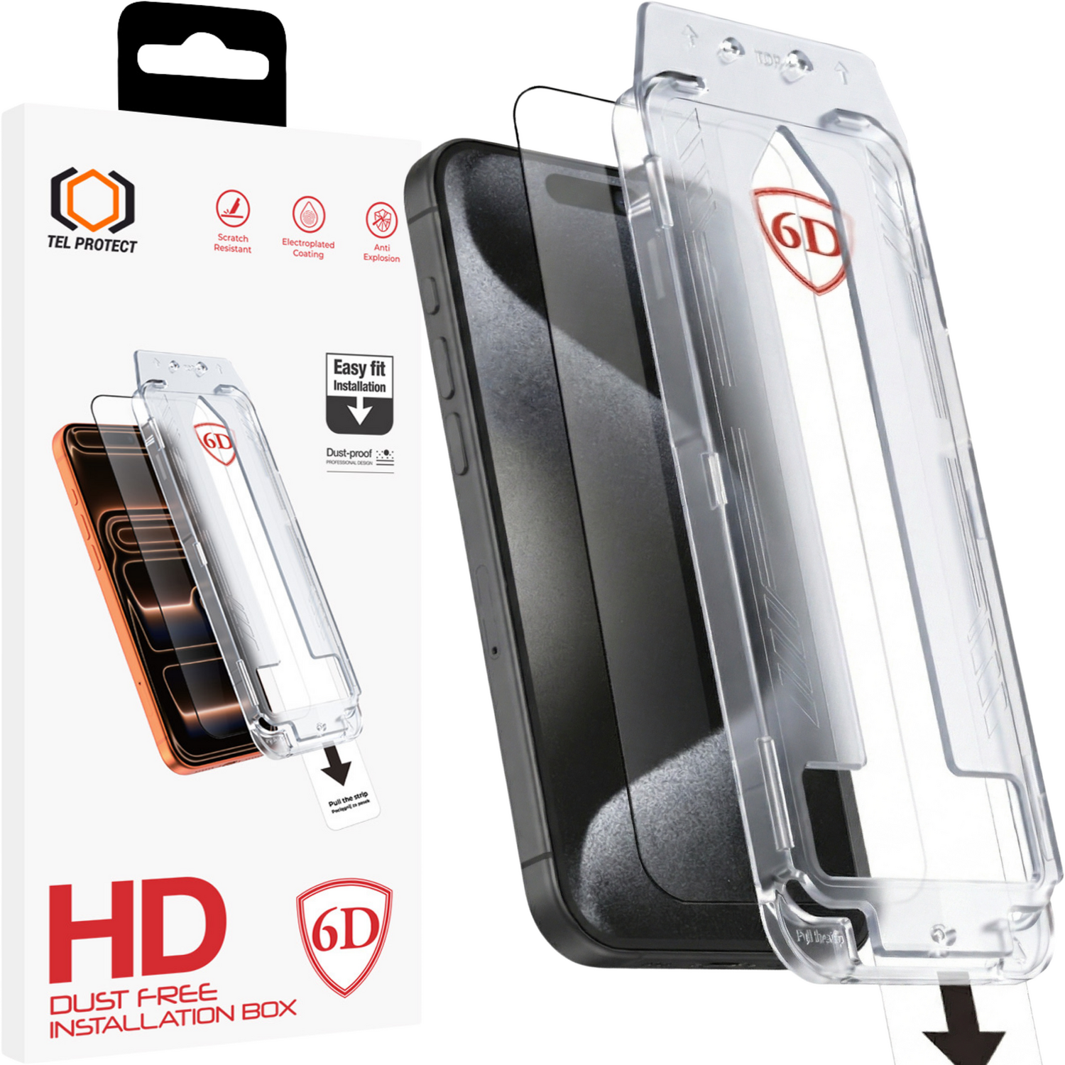 Tel Protect Dust-Free Easy Fit Full Glue 6D karkaistu lasi Iphone 16 musta