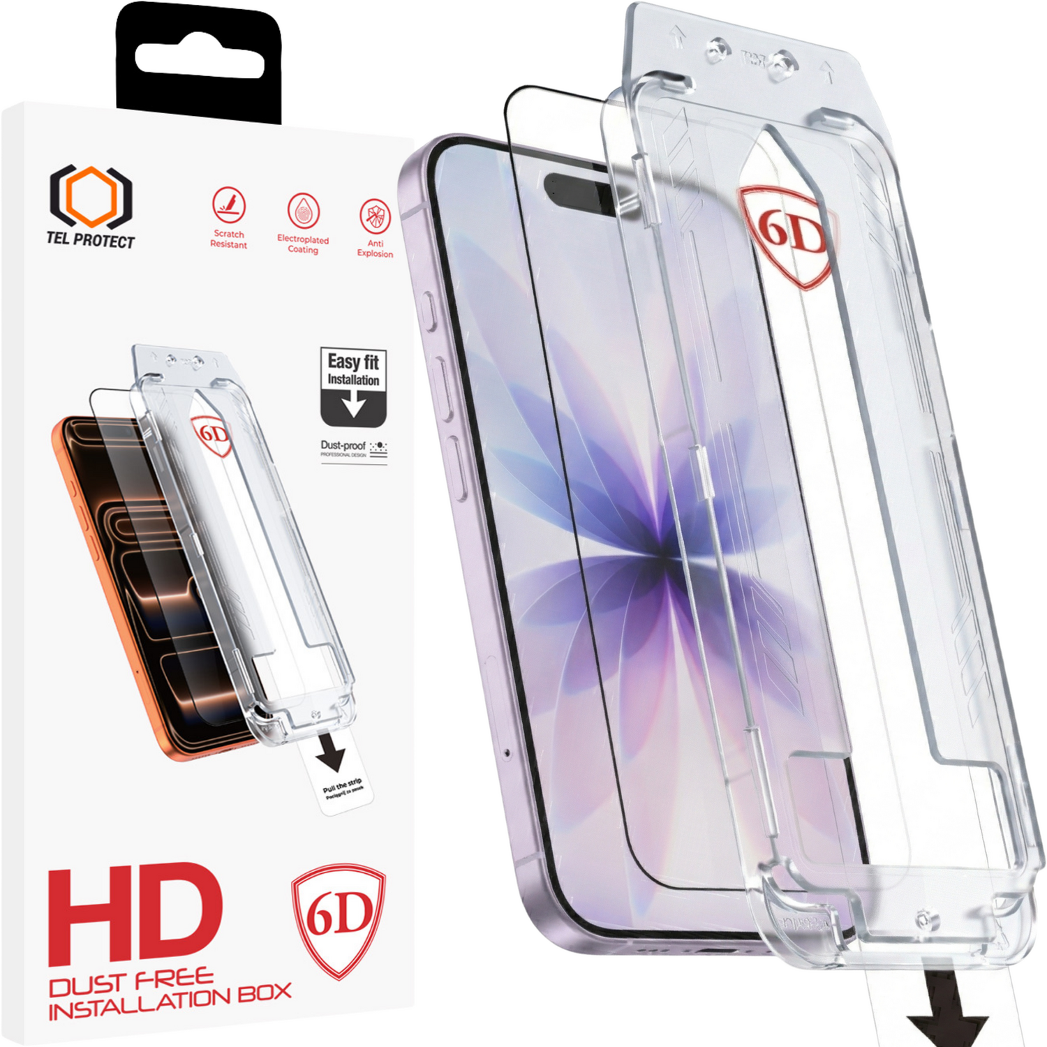 Tel Protect Dust-Free Easy Fit Full Glue 6D karkaistu lasi Iphone 16 Pro/17 musta