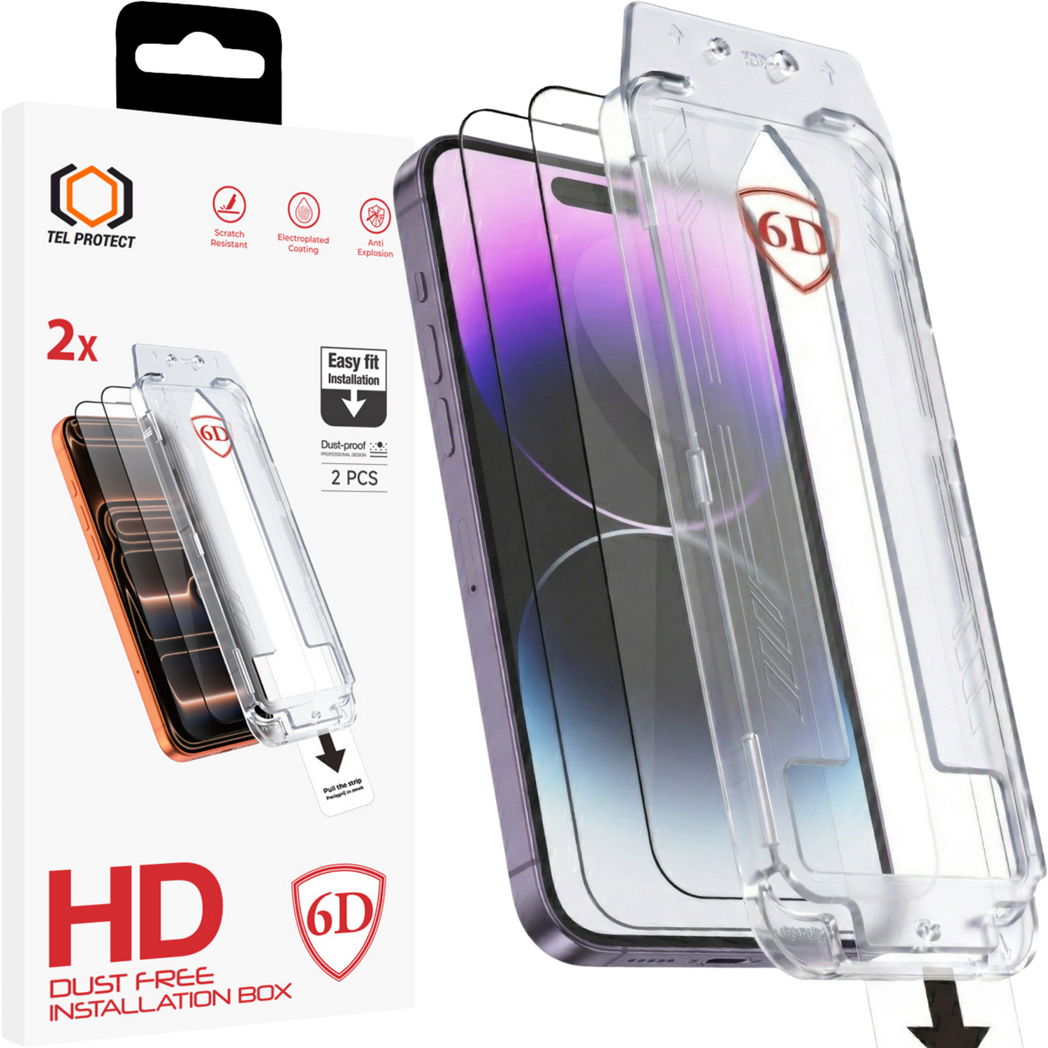 Tel Protect Dust-Free Easy Fit Full Glue 6D karkaistu lasi Iphone 14 Pro musta - 2 kpl
