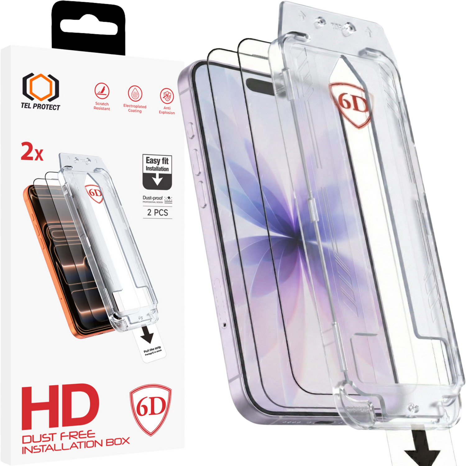 Tel Protect Dust-Free Easy Fit Full Glue 6D karkaistu lasi Iphone 16 Pro/17 musta - 2 kpl