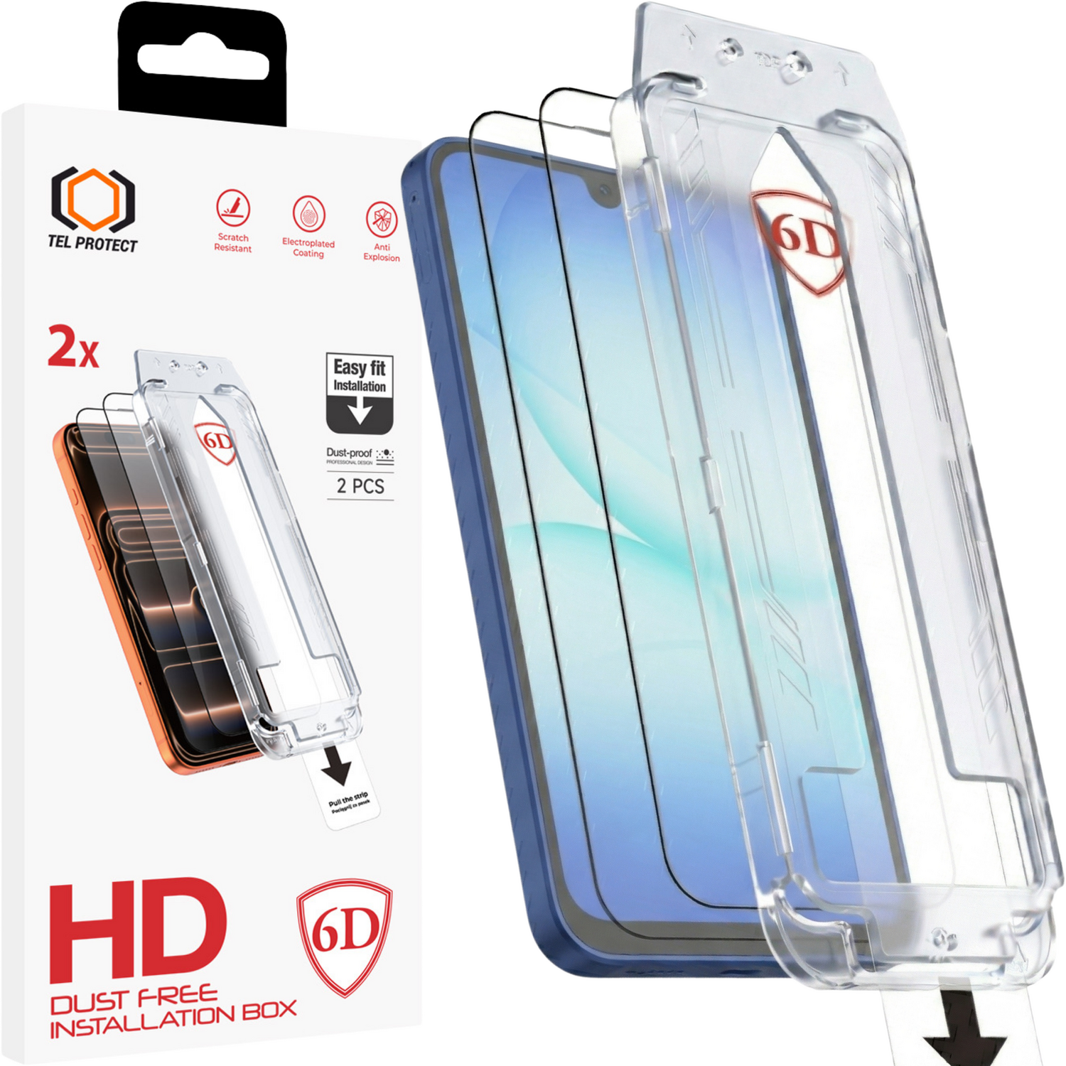 Tel Protect Dust-Free Easy Fit Full Glue 6D karkaistu lasi Samsung Galaxy A16/A17 4G/5G musta - 2 kpl
