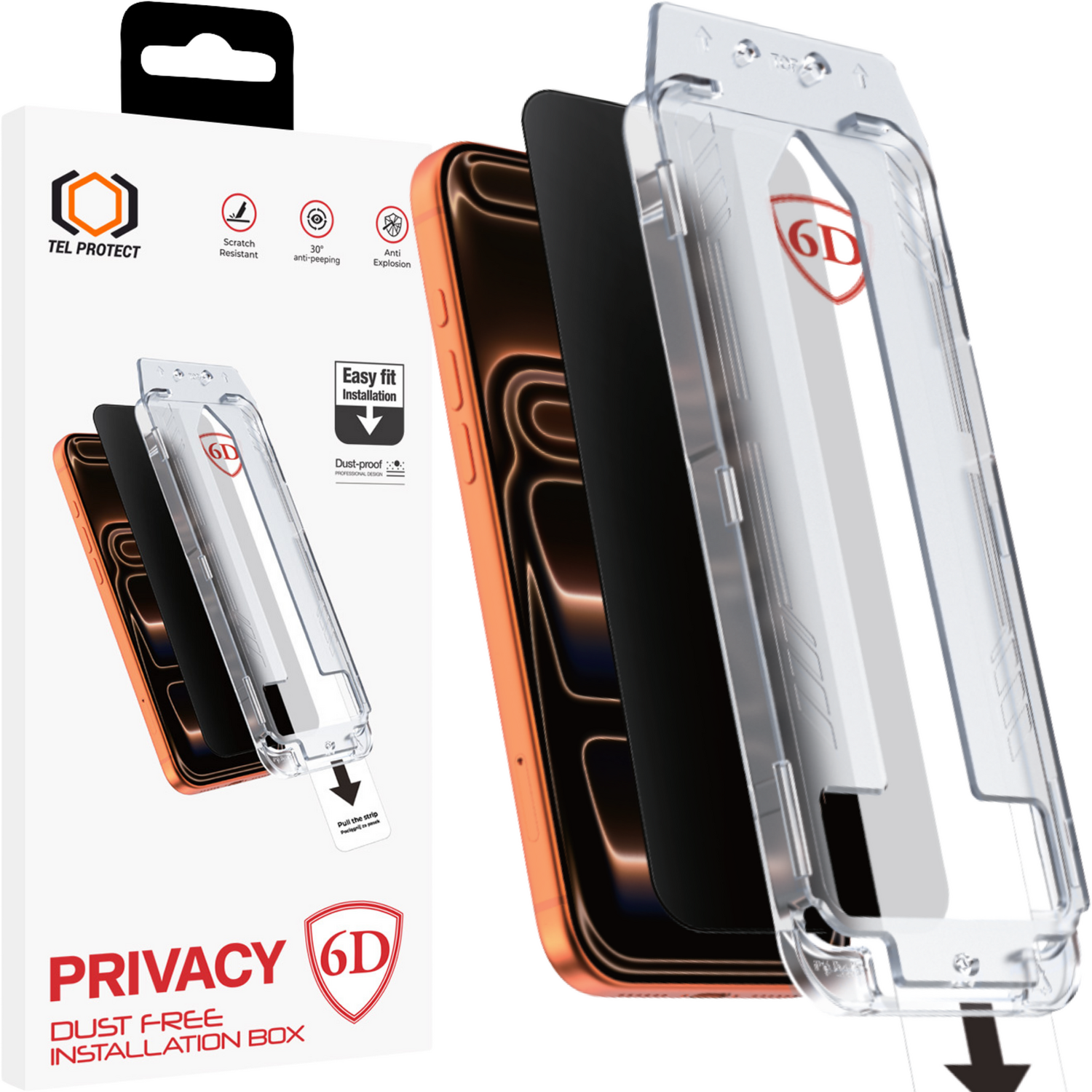 Tel Protect Dust-Free Easy Fit Privacy Full Glue 6D karkaistu lasi Iphone 17 Pro Max musta