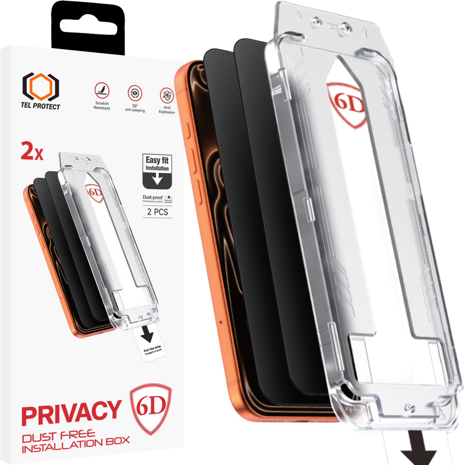 Tel Protect Dust-Free Easy Fit Privacy Full Glue 6D karkaistu lasi Iphone 17 Pro Max musta - 2 kpl
