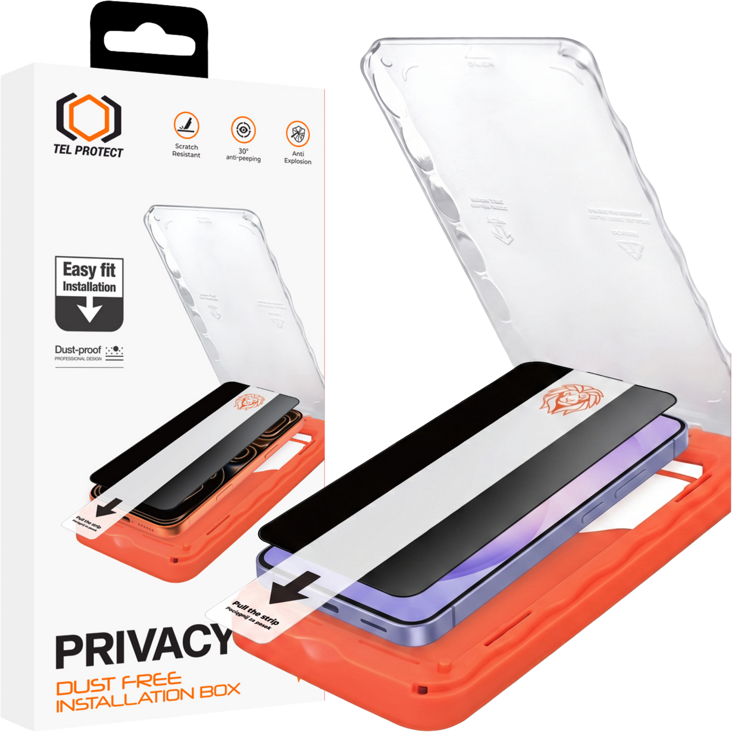 Tel Protect Dust-Free Easy Fit Privacy Titan karkaistu lasi Samsung Galaxy S26 -puhelimelle musta (sormenjäljellä avaus)