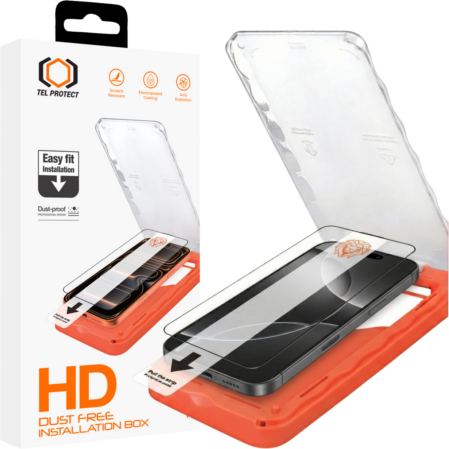 Tel Protect Dust-Free Easy Fit HD Titan karkaistu lasi Iphone 16 Pro Max -puhelimelle musta