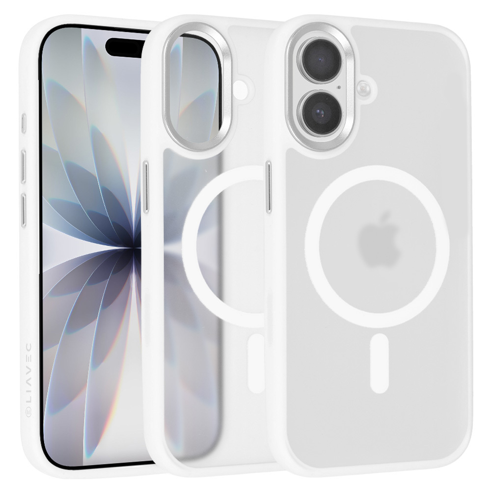 Liavec Cloudy suojakuori metallisella kamerakehyksellä Iphone 17 -puhelimelle valkoinen (kameran ohjauspainike)